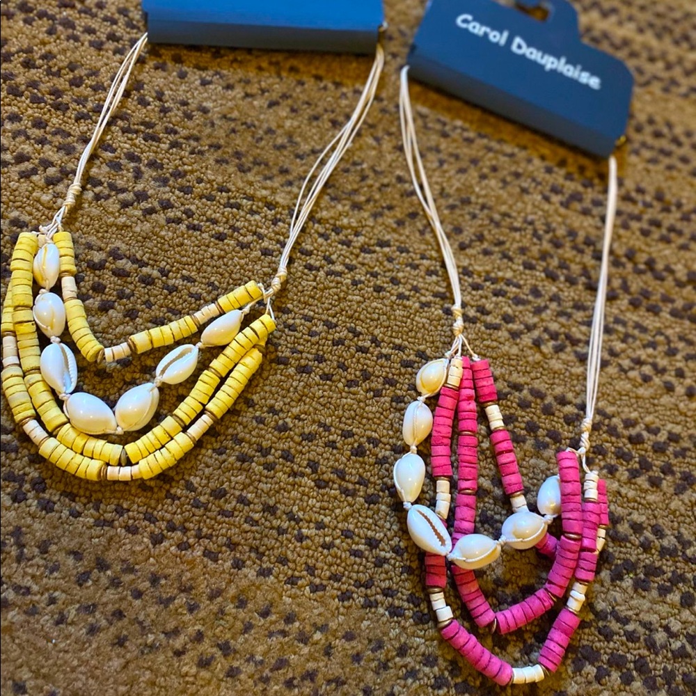 Fuchsia Seashell triple strand beaded necklace